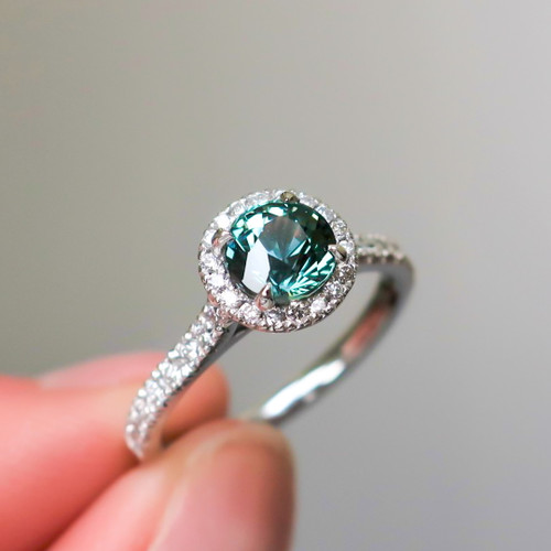 Chloe - 1.09 Cts Round Teal Sapphire Engagement Ring - Nolan and Vada