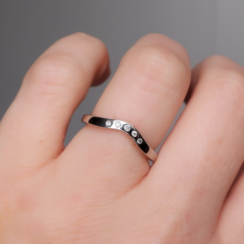 Elena - Minimalist Diamond Curved Womens 14k White Gold Wedding Band