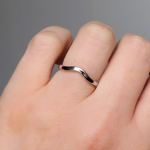 Amy - U Shape Curved Womens 18k White Gold Wedding Band