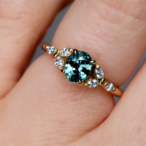 Aria - 1.04ct Oval Teal Sapphire Engagement Ring - [S822-ARIA-NVST3074]