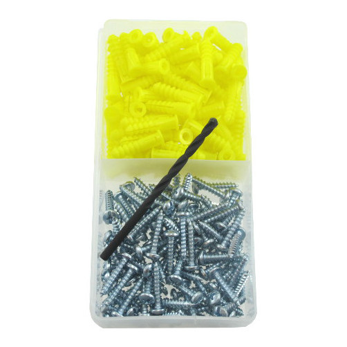 1/4" Plastic Anchor Kit Includes Drill Bit, Ribbed Plastic Anchors