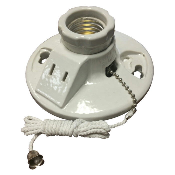 Pull Chain Porcelain Receptacle w/ Outlet