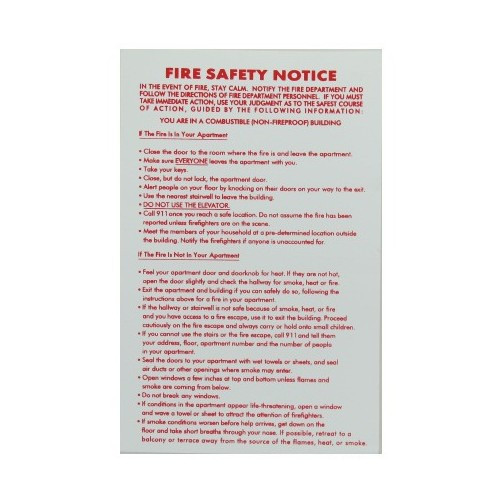 8-1/2" X 5-1/2" "Fire Safety Notice" Sticker
