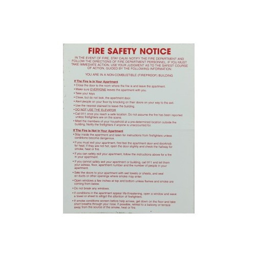11" X 8-1/2" "Non-Combustible Fire Safety" Sticker