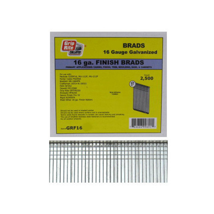 1" 16-Gauge Galvanized Finish Brads (Box of 2,500)