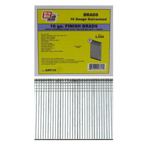 2-1/2" 16-Gauge Galvanized Finish Brads (Box of 2,500)