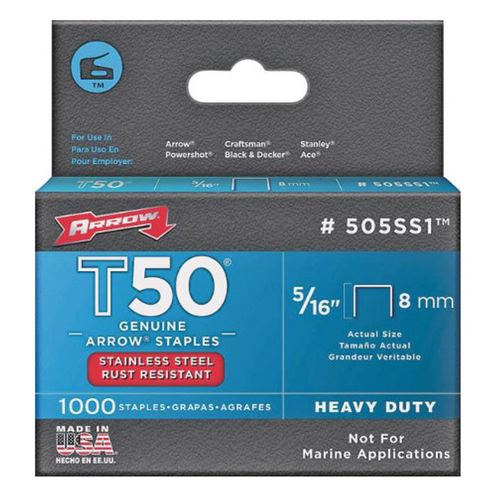5/16" Stainless Steel Staples For Arrow Model T-50 Stapler (Pack of 1,000)