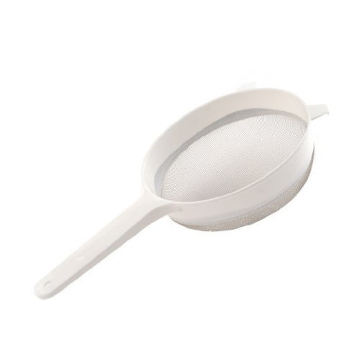 8-1/4" White Plastic Handle Stainless Steel Strainer