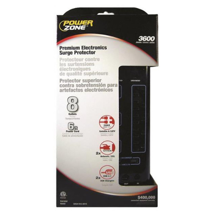 8-Outlet Surge Protector Strip (3,600 Joules)