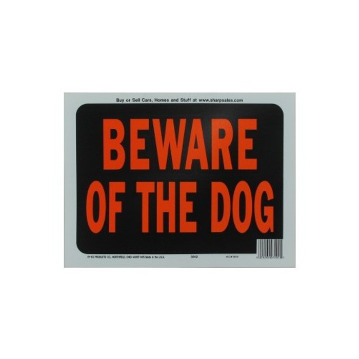 8-1/2" X 12" "Beware of Dog" Plastic Sign