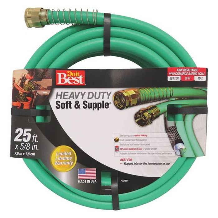 5/8" X 25' Heavy-Duty Soft & Supple Reinforced Vinyl Garden Hose