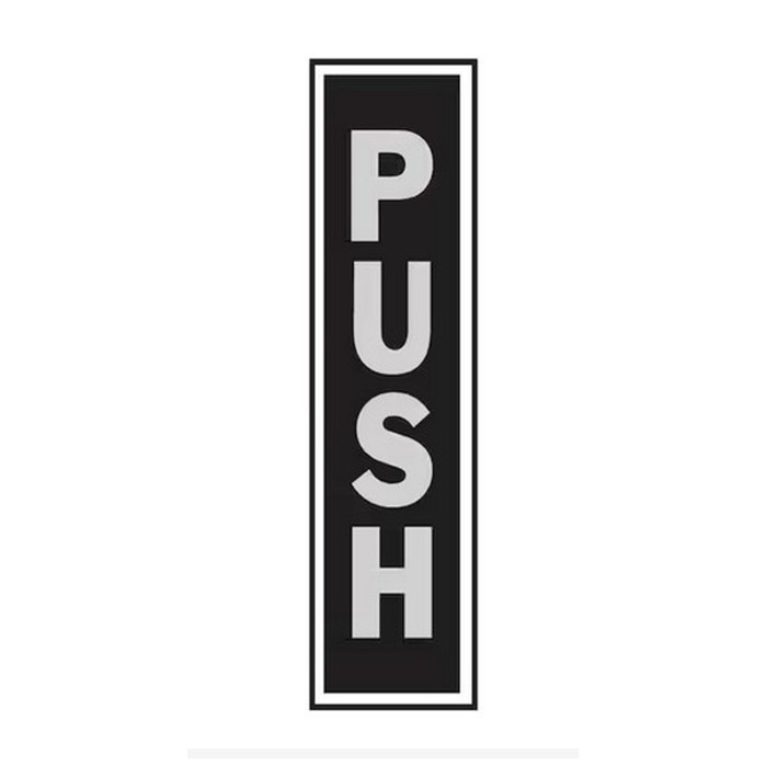 2" X 8" Black Background Silver Letters "PUSH" Aluminum Sign 1-Sided