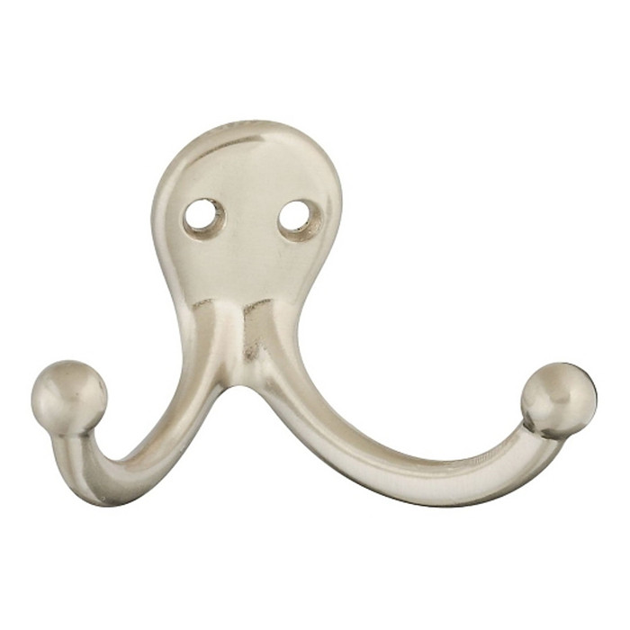 Satin Nickel Plated Double Clothes Hook (Pack of 2)