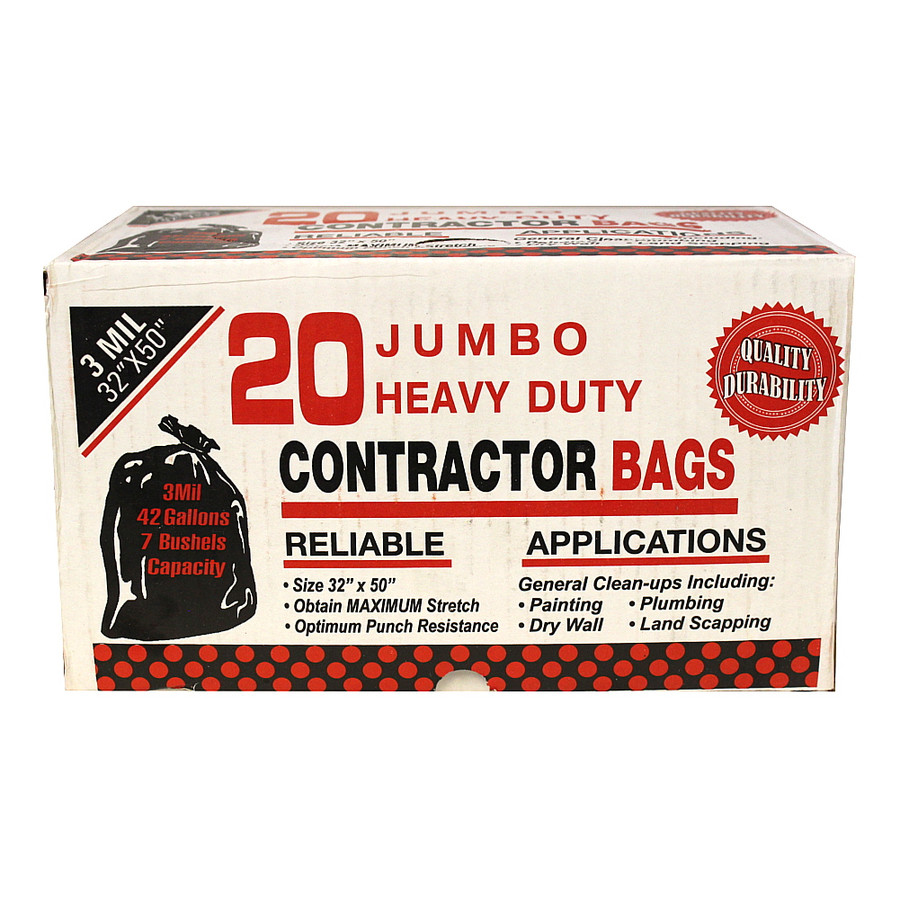 42 Gallon Black Contractor Trash Bags (Box of 20)