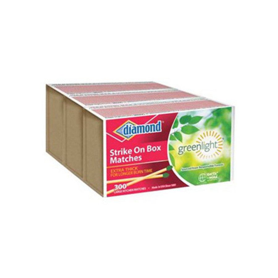 3 Pack Greenlight Strike-On-Box Wooden Stick Matches (300 per Box)