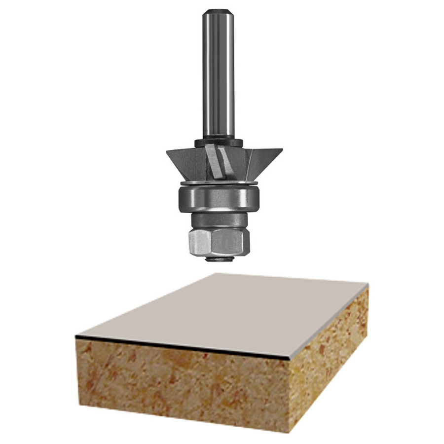 1" X 1/4" 45 deg. Carbide Tipped Triple Flute Flush & Bevel Laminate Trimmer Assembly (1/4" Shank)