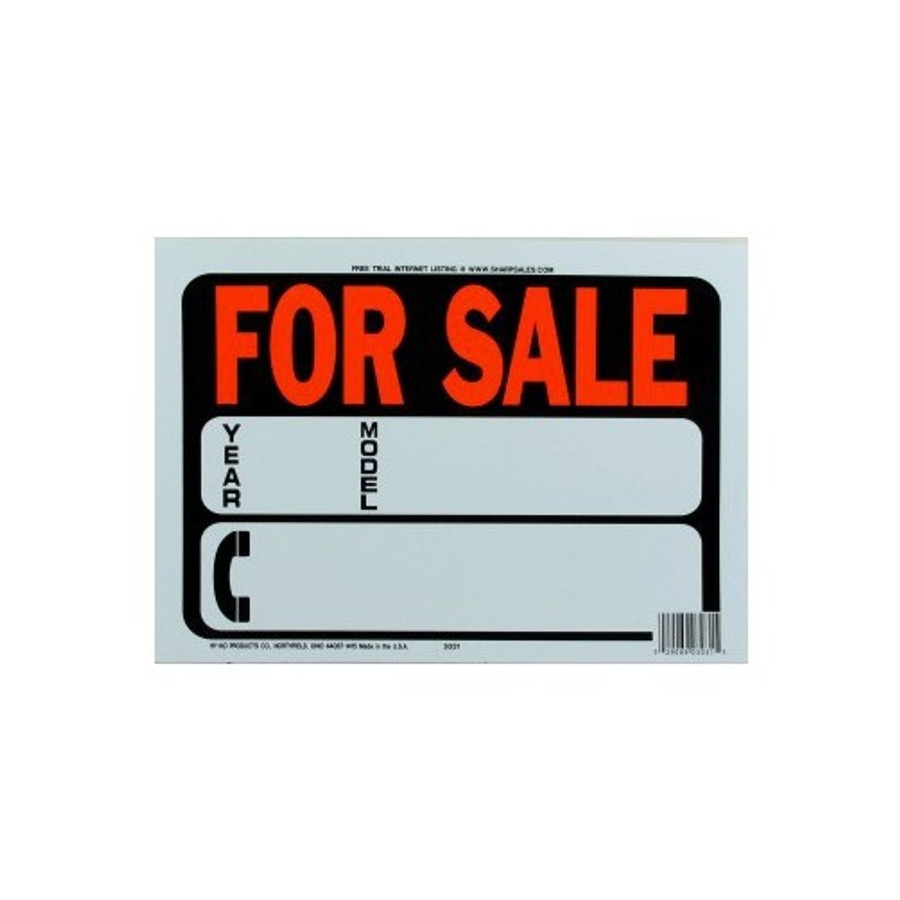 8-1/2" X 12" "Automobile For Sale" Plastic Sign