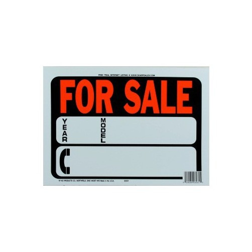 8-1/2" X 12" "Automobile For Sale" Plastic Sign