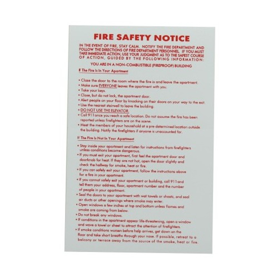 8-1/2" X 5-1/2" "Non-Combustible Fire Safety" Sticker