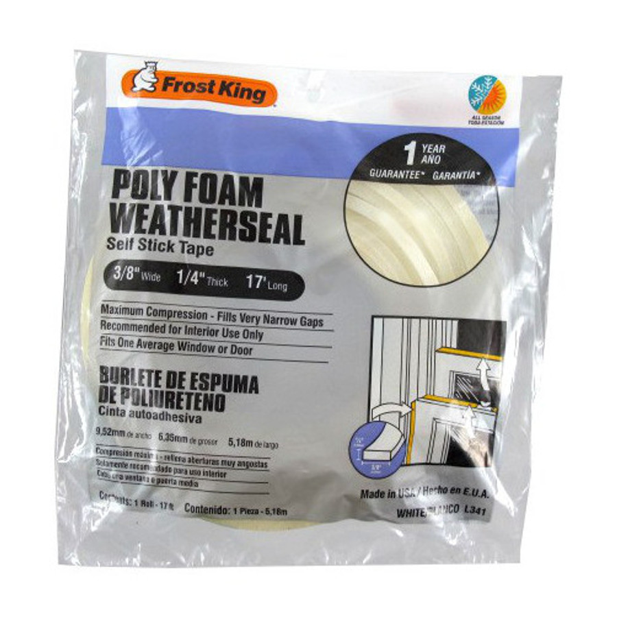 3/8" X 17' White Self-Adhesive Poly Foam Weatherstrip - 1/4" Thick