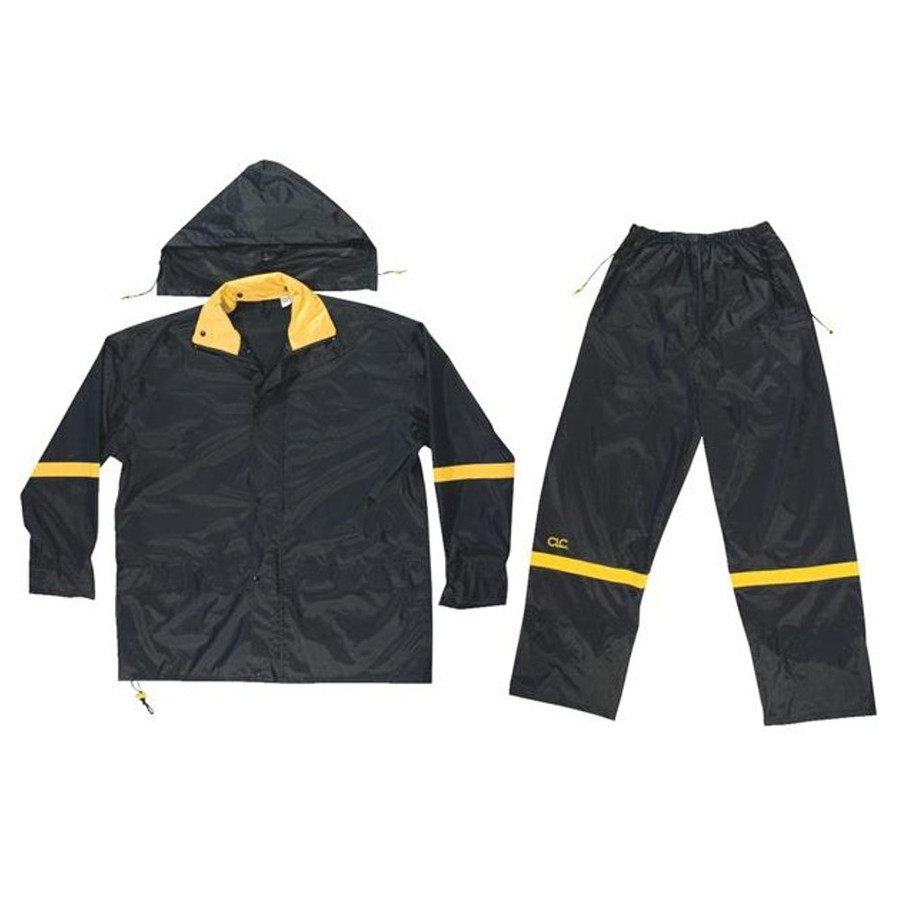 (Medium) 3-Piece Black Deluxe Reflective Nylon Rainsuit