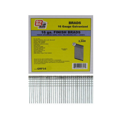 1-1/4" 16-Gauge Galvanized Finish Brads (Box of 2,500)