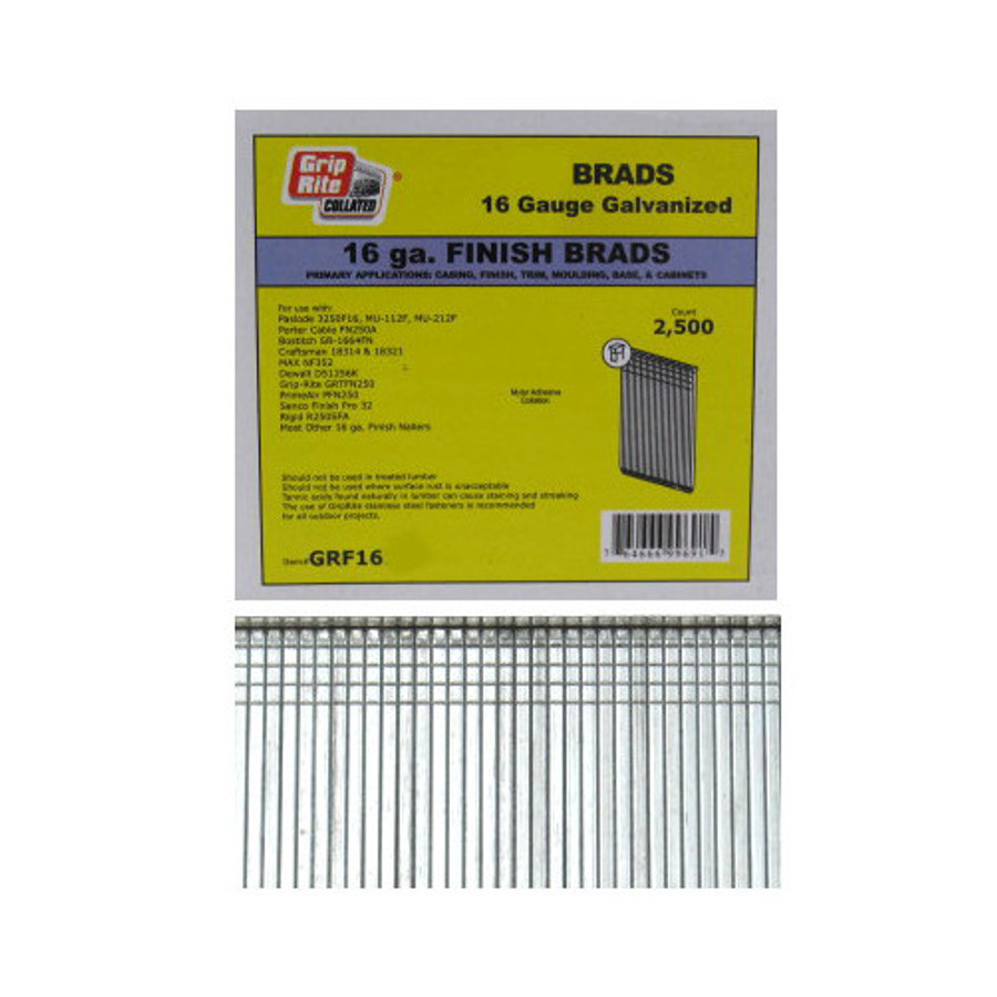 1-1/2" 16-Gauge Galvanized Finish Brads (Box of 2,500)