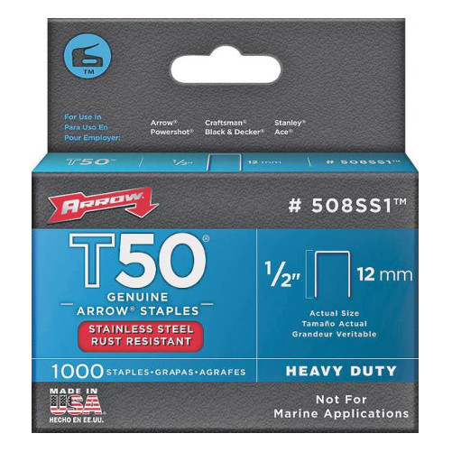 1/2" Stainless Steel Staples For Arrow Model T-50 Stapler (Pack of 1,000)