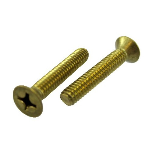 6/32 X 1" Brass Flat Head Phillips Machine Screws (Box of 100)