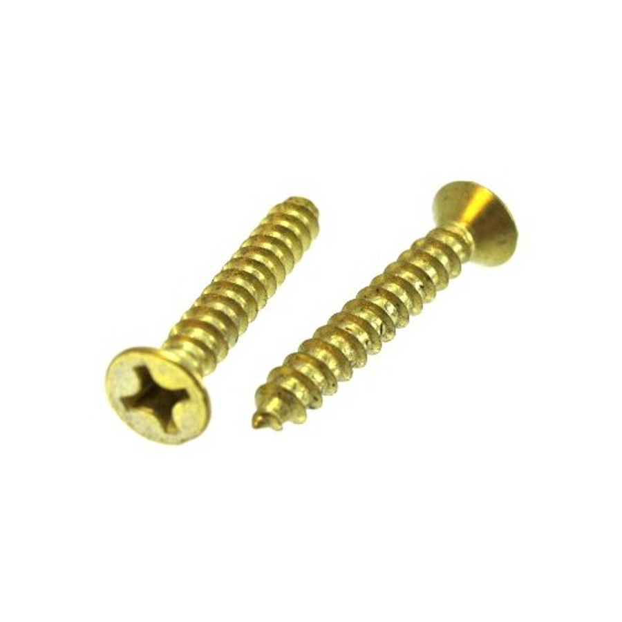 # 8 X 1" Brass Plated Flat Head Phillips Sheet Metal Screws (Pack of 12)