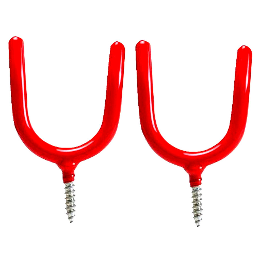 Red Vinyl Coated Screw In Double Tool Hook (Pack of 2)