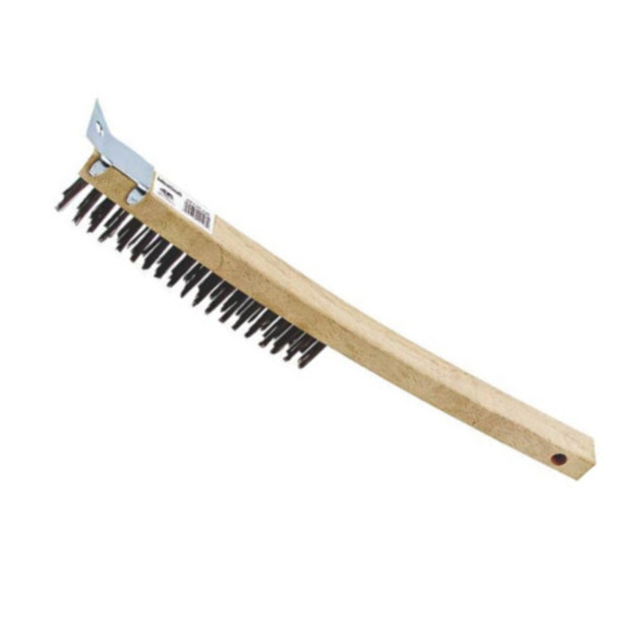 Long Handle Wire Brush w/ Scraper (3 X 19 Bristles)