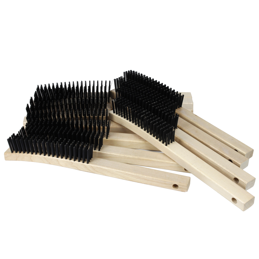 Long Handle Carbon Steel Wire Scratch Brushes (4 X 19 Bristles) - (Pack of 12)
