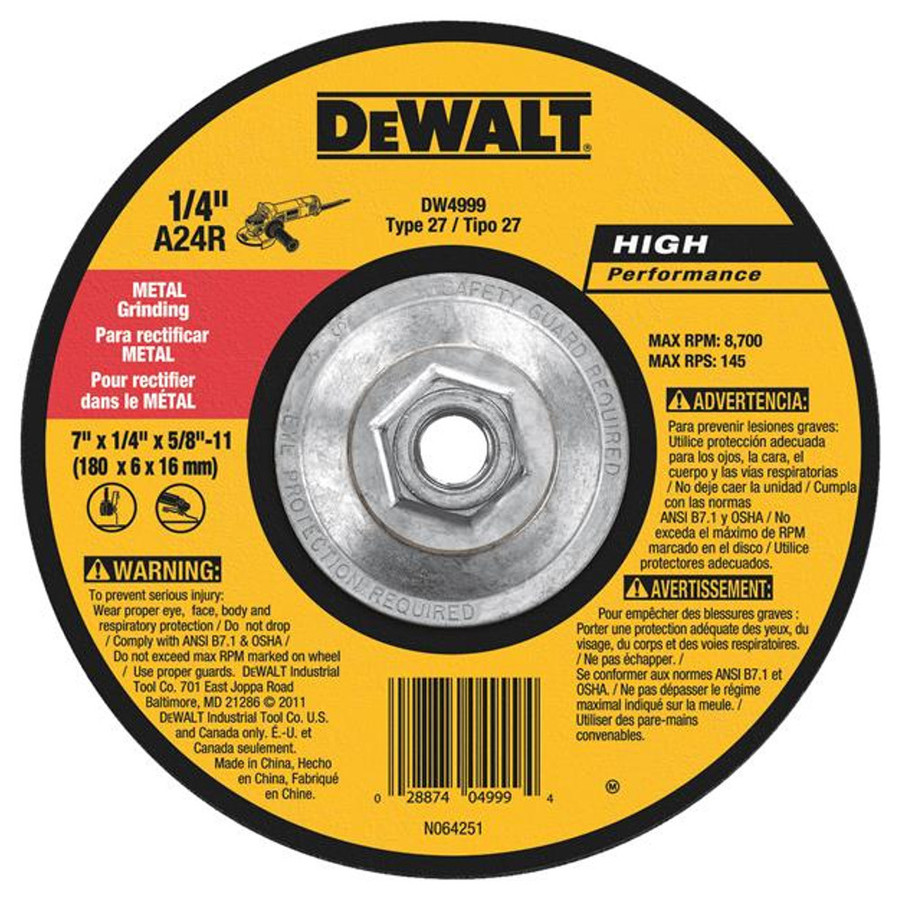 7" X 1/4" X 5/8"-11 Hubbed High Performance Metal Grinding Wheel Type 27