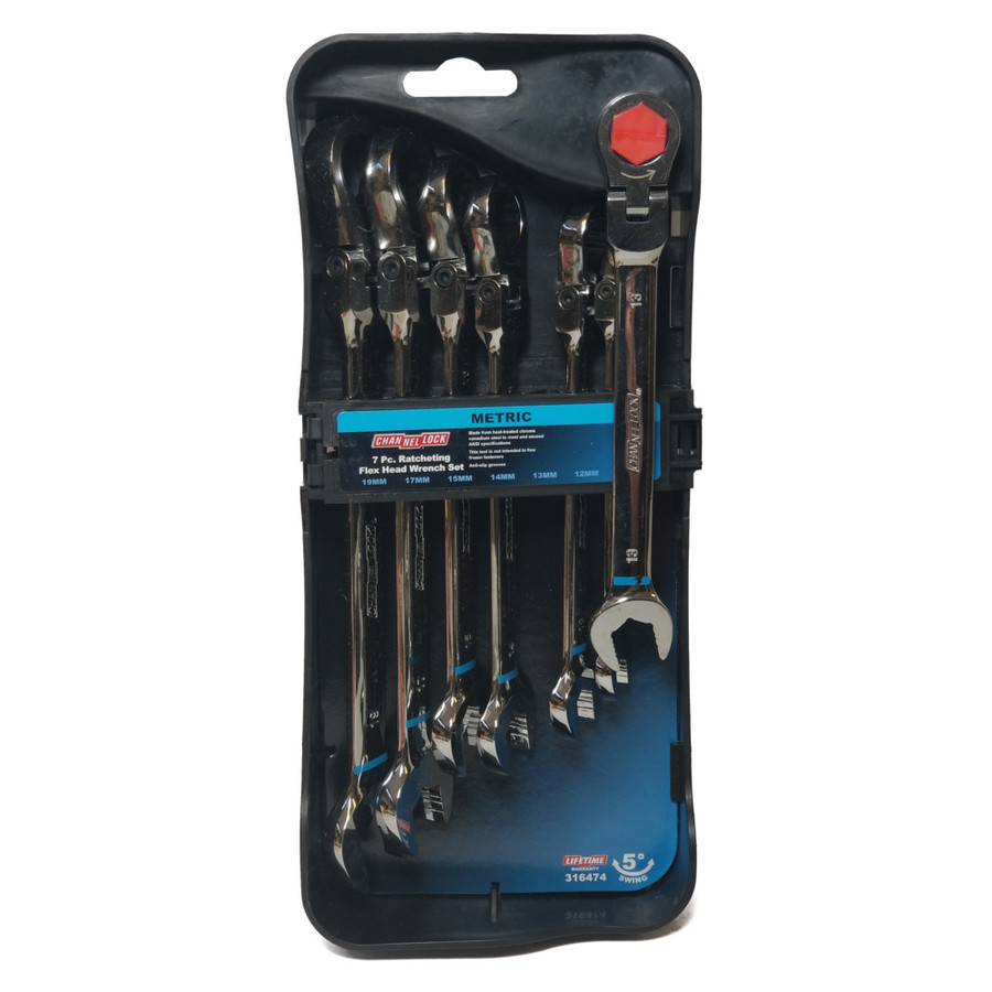Channellock 7 Piece Metric Flex-Head Ratcheting Combination Wrench Set (10mm to 19mm)