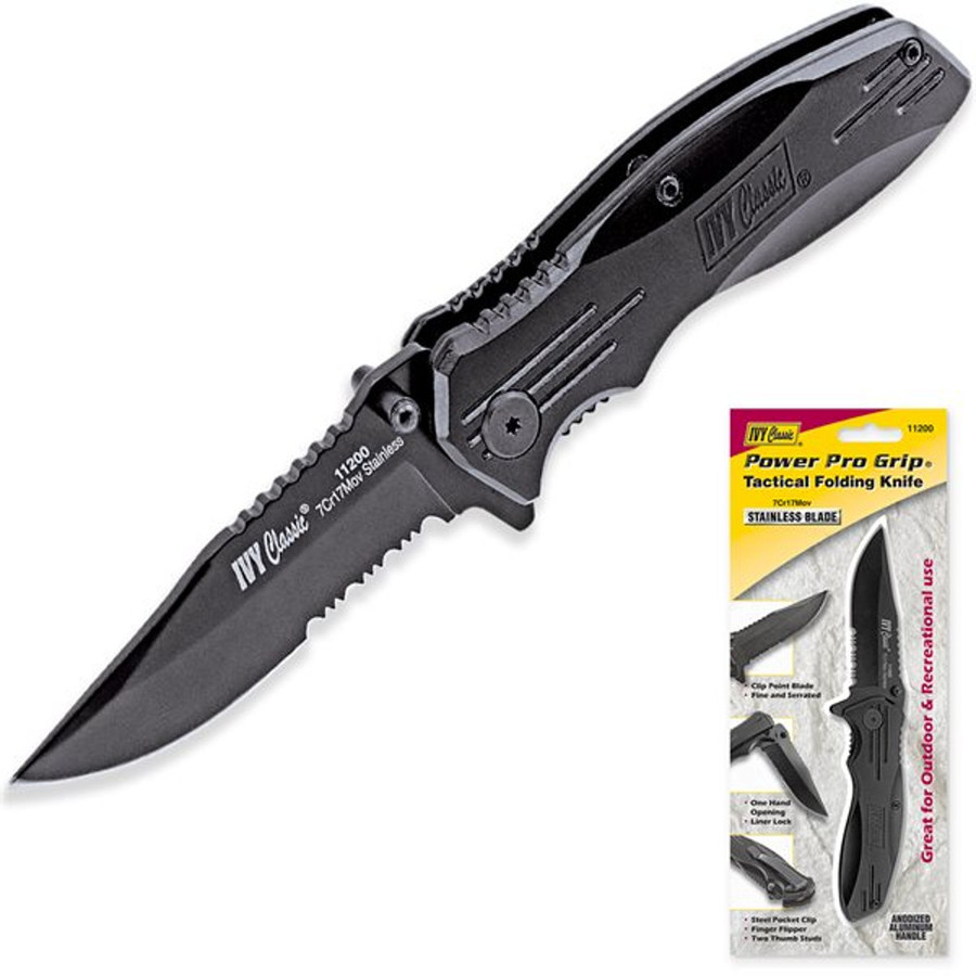 Power Pro Grip Tactical Folding Knife w/ Pocket Clip