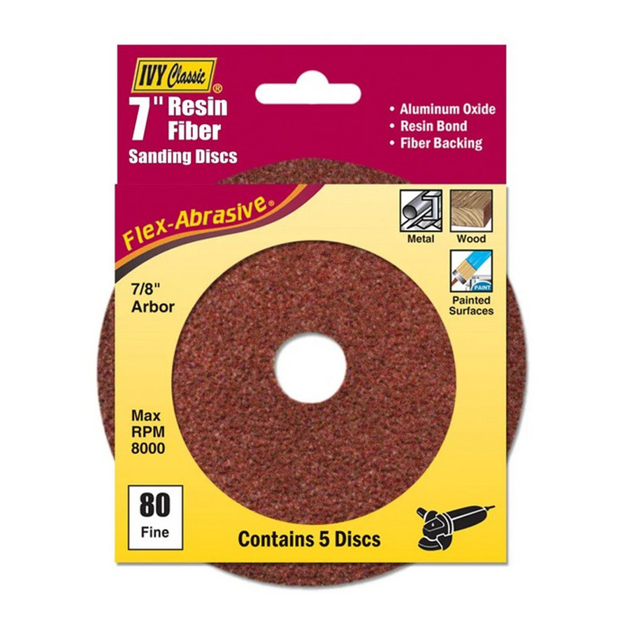7" X 80-Grit Resin Fiber Discs (Pack of 5)