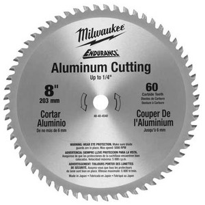 8" X 60 Tooth Milwaukee Thin Aluminum Cutting Circular Saw Blade