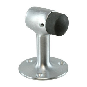 Dull Chrome Floor Angle Door Stop (Black Rubber Tip)