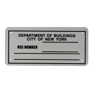 3" X 8" "Department of Buildings Registration" Metal Sign