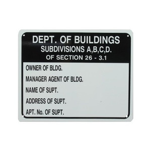 8" X 10" "N.Y.C. Department of Buildings - ABCD" Metal Sign