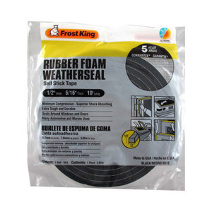 1/2" X 10' Black Self-Adhesive Rubber Foam Weatherstrip - 5/16" Thick