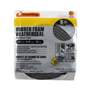 3/8" X 10' Black Self-Adhesive Rubber Foam Weatherstrip - 5/16" Thick