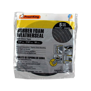 3/4" X 10' Black Self-Adhesive Rubber Foam Weatherstrip - 7/16" Thick