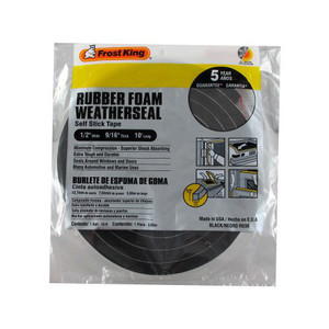 1/2" X 10' Black Self-Adhesive Rubber Foam Weatherstrip - 9/16" Thick