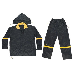 (Medium) 3-Piece Black Deluxe Reflective Nylon Rainsuit