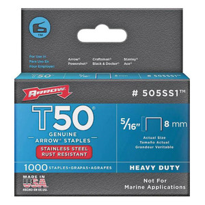 5/16" Stainless Steel Staples For Arrow Model T-50 Stapler (Pack of 1,000)