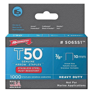 3/8" Stainless Steel Staples For Arrow Model T-50 Stapler (Pack of 1,000)