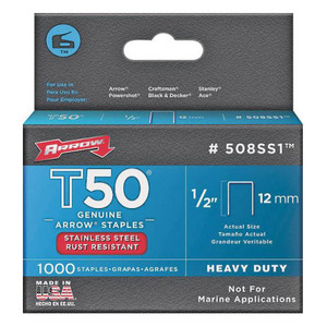 1/2" Stainless Steel Staples For Arrow Model T-50 Stapler (Pack of 1,000)