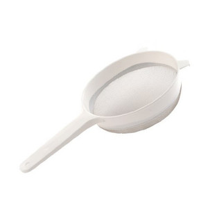 8-1/4" White Plastic Handle Stainless Steel Strainer